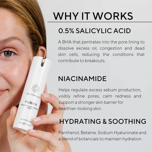 SKIN FORMULAS SERUM - PURIFY SALICYLIC & NIACINAMIDE 30ml. VALANTIS SERUMAS SU SALICILO R. ir NIACINAMIDU