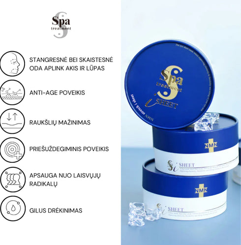 SPA TREATMENT NMN STRECH EYE SHEET MASK / JAUNINANČIOS PAAKIŲ KAUKĖS 60 vnt PADELIŲ
