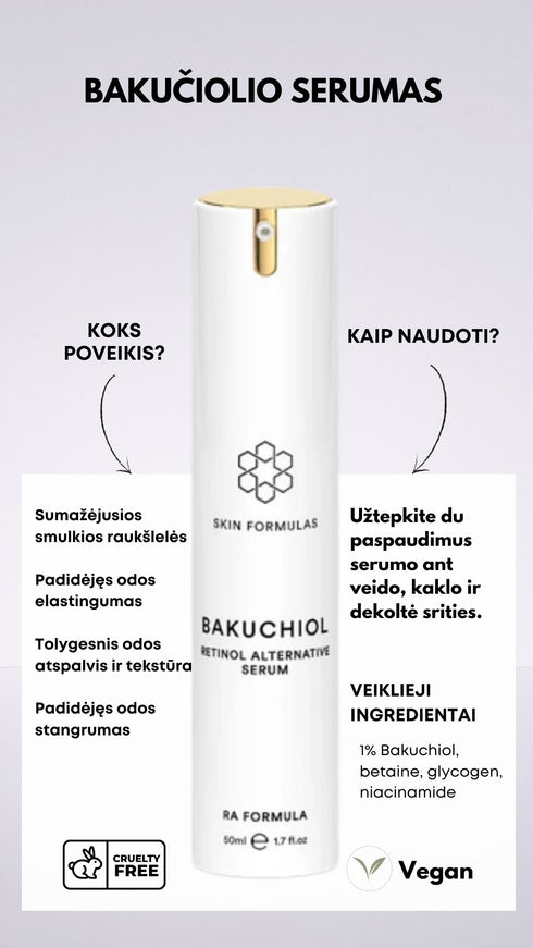 SKINFORMULAS BAKUCHIOL RETINOL ALTERNATIVE SERUM / SERUMAS SU BAKUČIOLIU 50 ML.