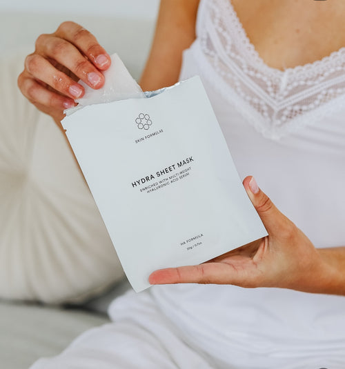 SKINFORMULAS HYDRA  SHEET MASK - LAKŠTINĖ VEIDO KAUKĖ SU AMINO IR HIALURONO RŪGŠTIMIS 1 VNT.